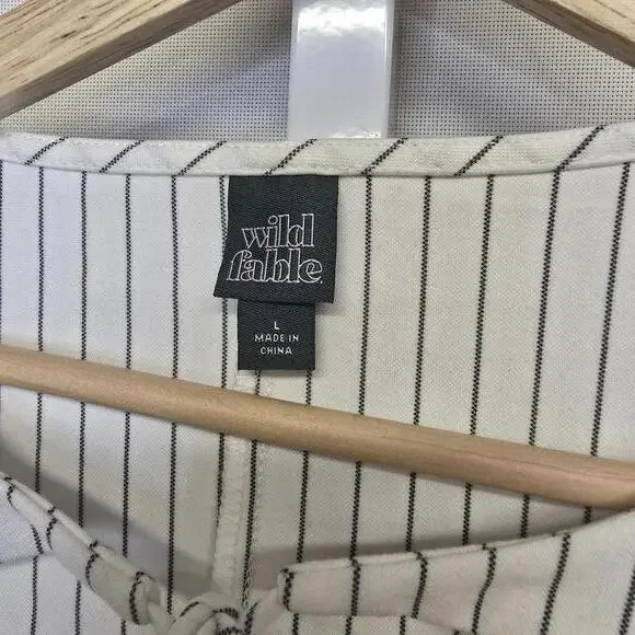 Wild Fable Womens Large White Pinstripe Cutout Short Sleeve Mini Dress VN1261424 - Picture 3 of 5